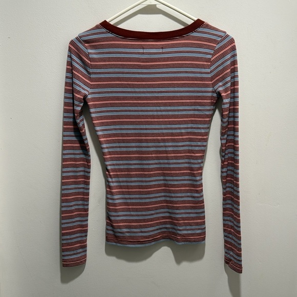 Madewell Fine Ribbed Henley Striped Long Sleeve Top Size XXS - Picture 8 of 9